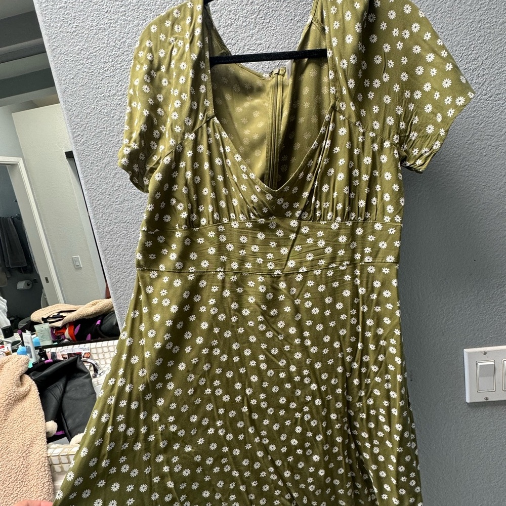 Olive Green Dress with Daisies